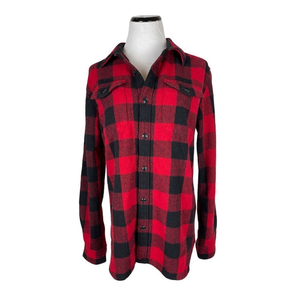 Old Navy Wool Shirt Jacket Women’s M Tall Buffalo Plaid Shacket Red
